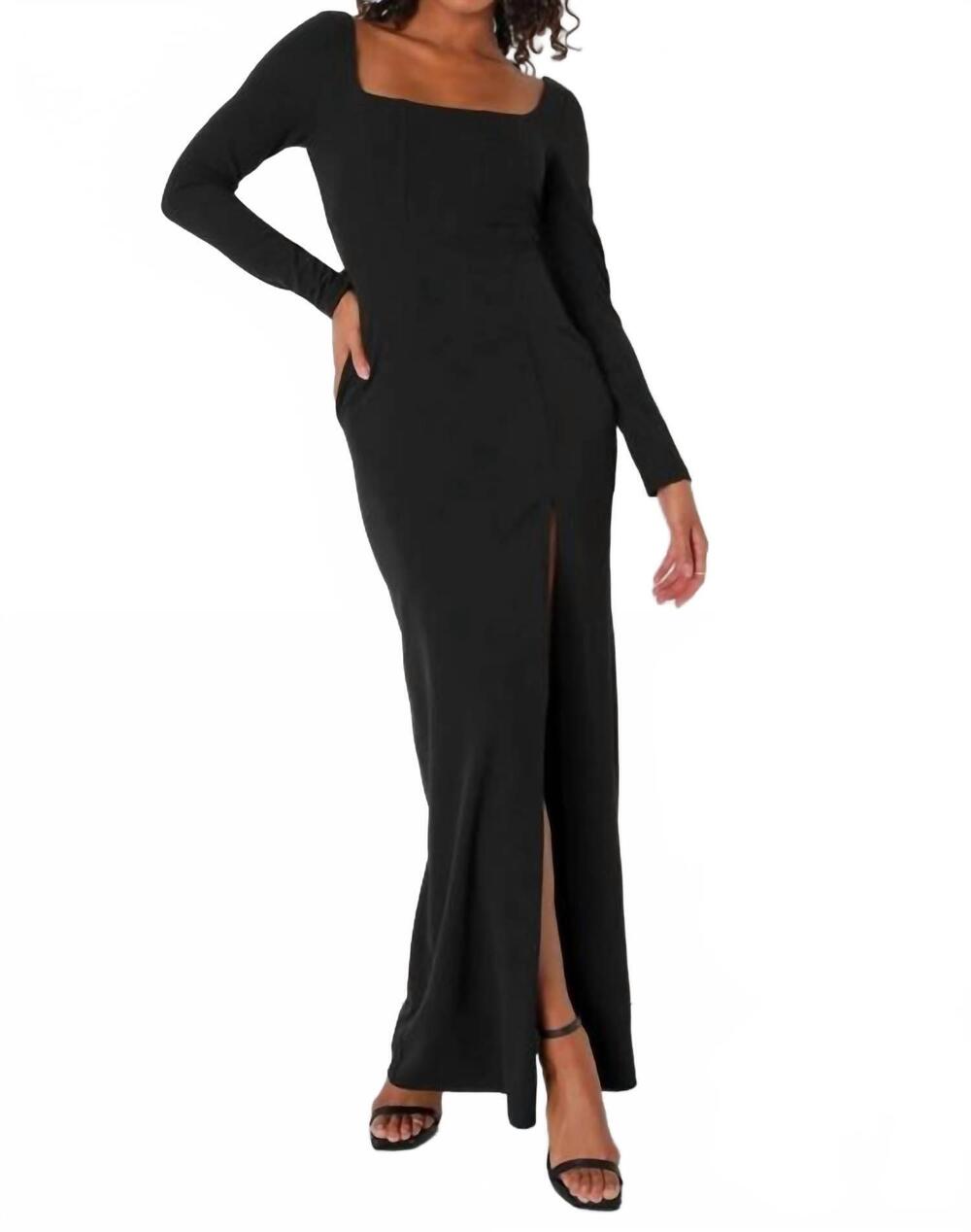 NEW LULUS regal stunner long sleeve corset maxi dress in black